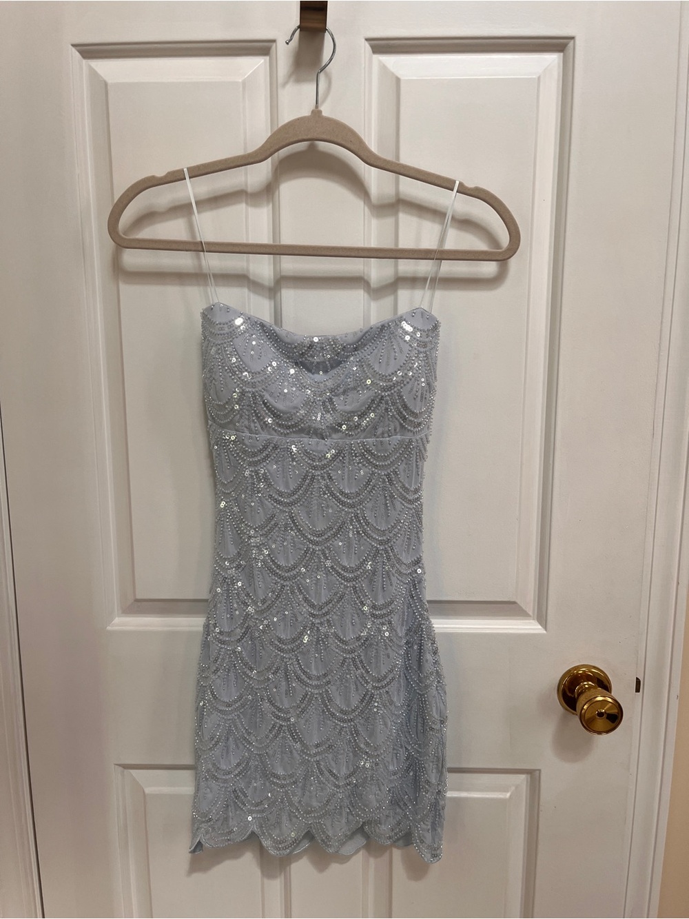 Windsor Lilah Scallop Mini Dress in Light Blue